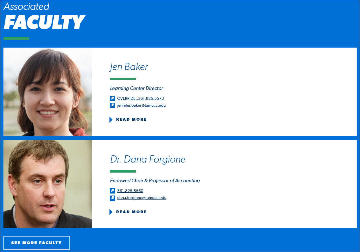 Related Faculty component display on the website