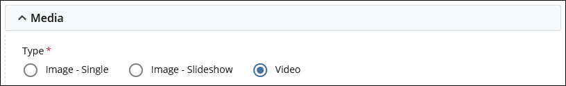 Field to select the video option for the Media component