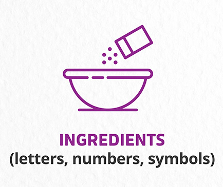 Ingredients (letters, numbers, symbols)