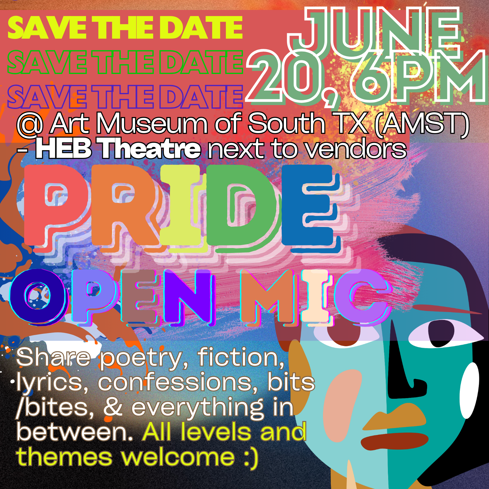 Pride Open Mic flyer for IG 2024