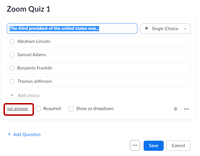 Zoom Quiz - Set Answer
