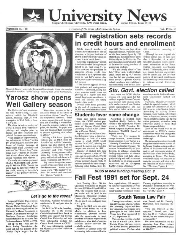 A photocopy of the physical university newspaper dated September 16, 1991