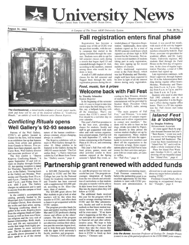 A photocopy of the physical university newspaper dated August 31, 1992