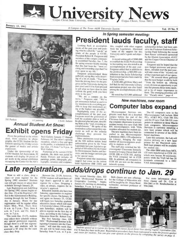 A photocopy of the physical university newspaper dated January 13, 1992