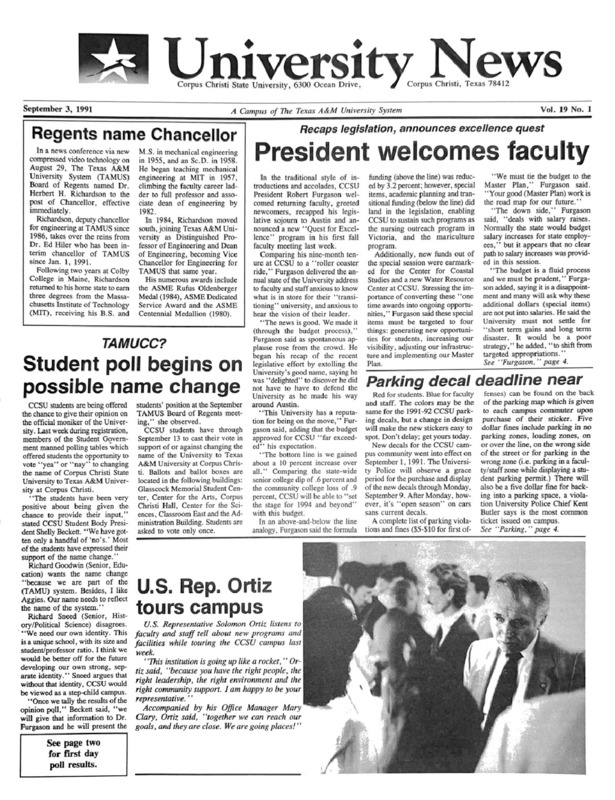 A photocopy of the physical university newspaper dated September 3, 1991