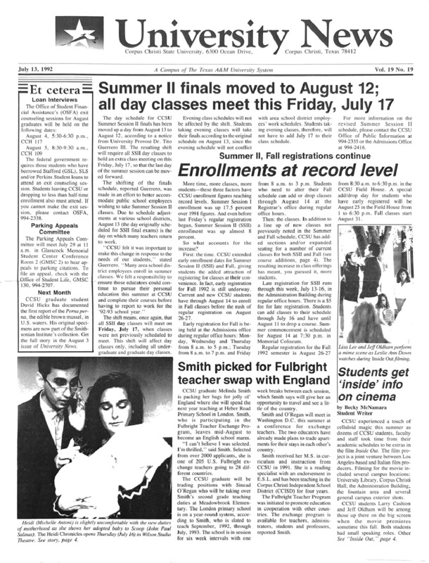 A photocopy of the physical university newspaper dated July 13, 1992