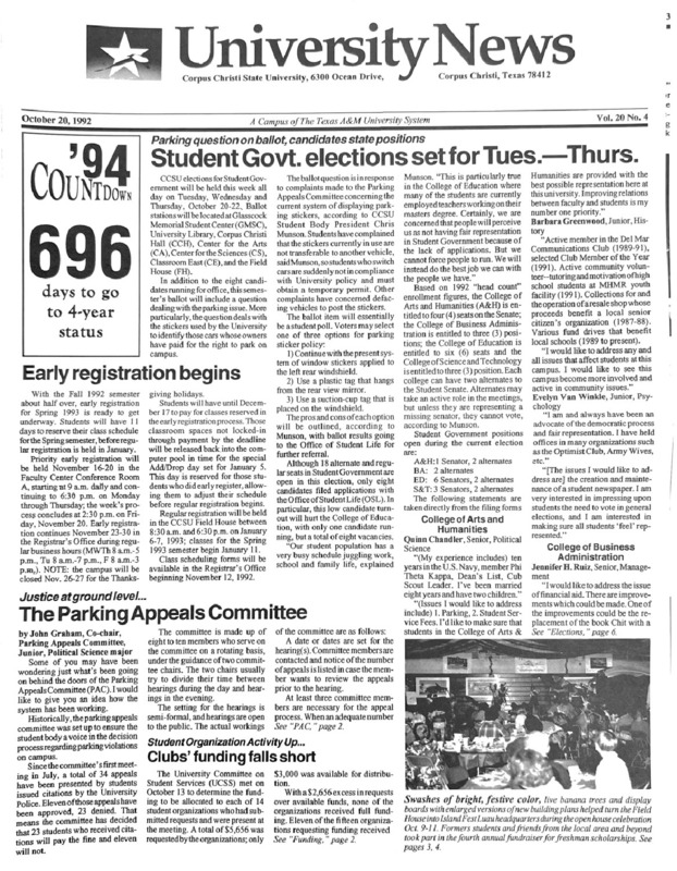 A photocopy of the physical university newspaper dated October 20, 1992
