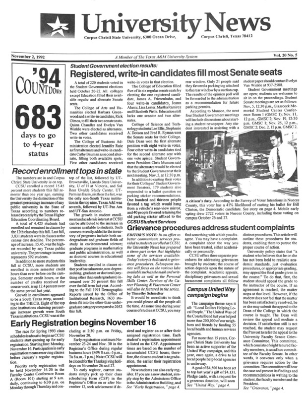 A photocopy of the physical university newspaper dated November 16, 1992