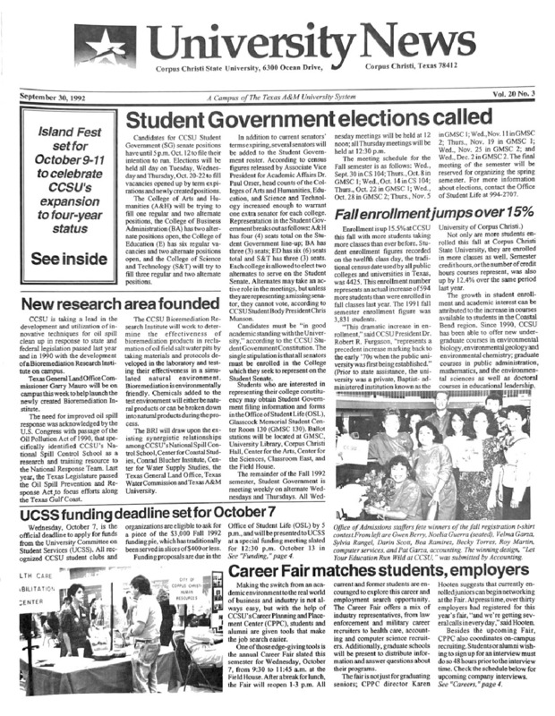 A photocopy of the physical university newspaper dated September 30, 1992