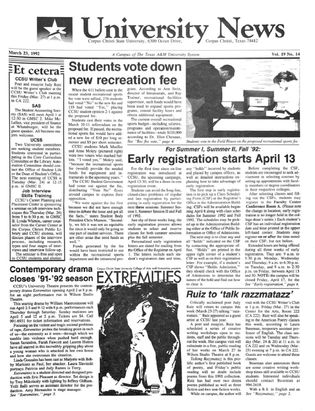 A photocopy of the physical university newspaper dated March 23, 1992