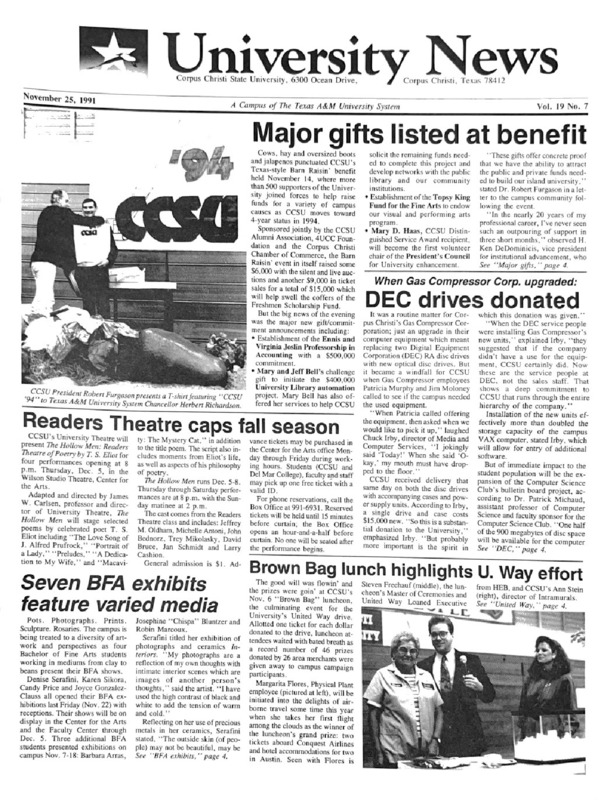 A photocopy of the physical university newspaper dated November 25, 1991