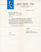 Typed letter on white paper. National Audubon Society letterhead at top of page, with image of bird on blue rectangular background. 