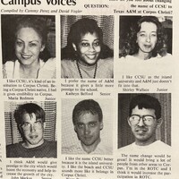 This is a photo of a campus newspaper survey with pictures of students. 