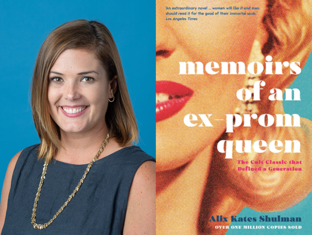 Chelsie Hawkinson's portrait with the book cover from Memoirs of an Ex-Prom Queen